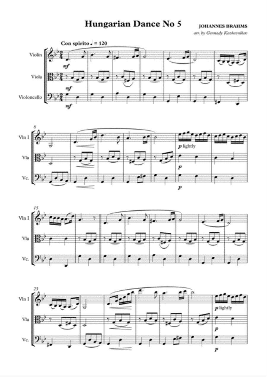 Hungarian Dance # 5 String Trio scores gallery preview page 1