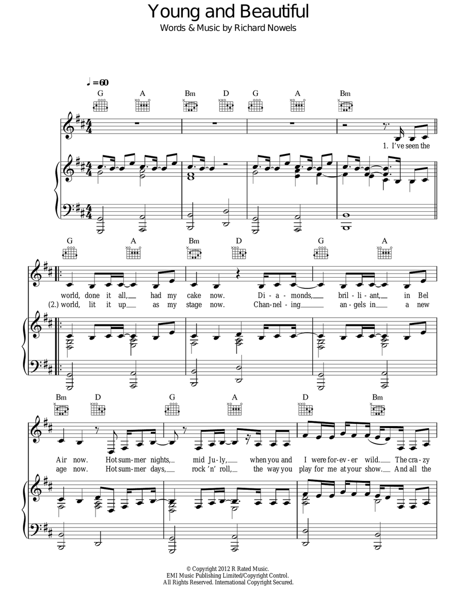 Young And Beautiful Acoustic Guitar scores gallery preview page 1