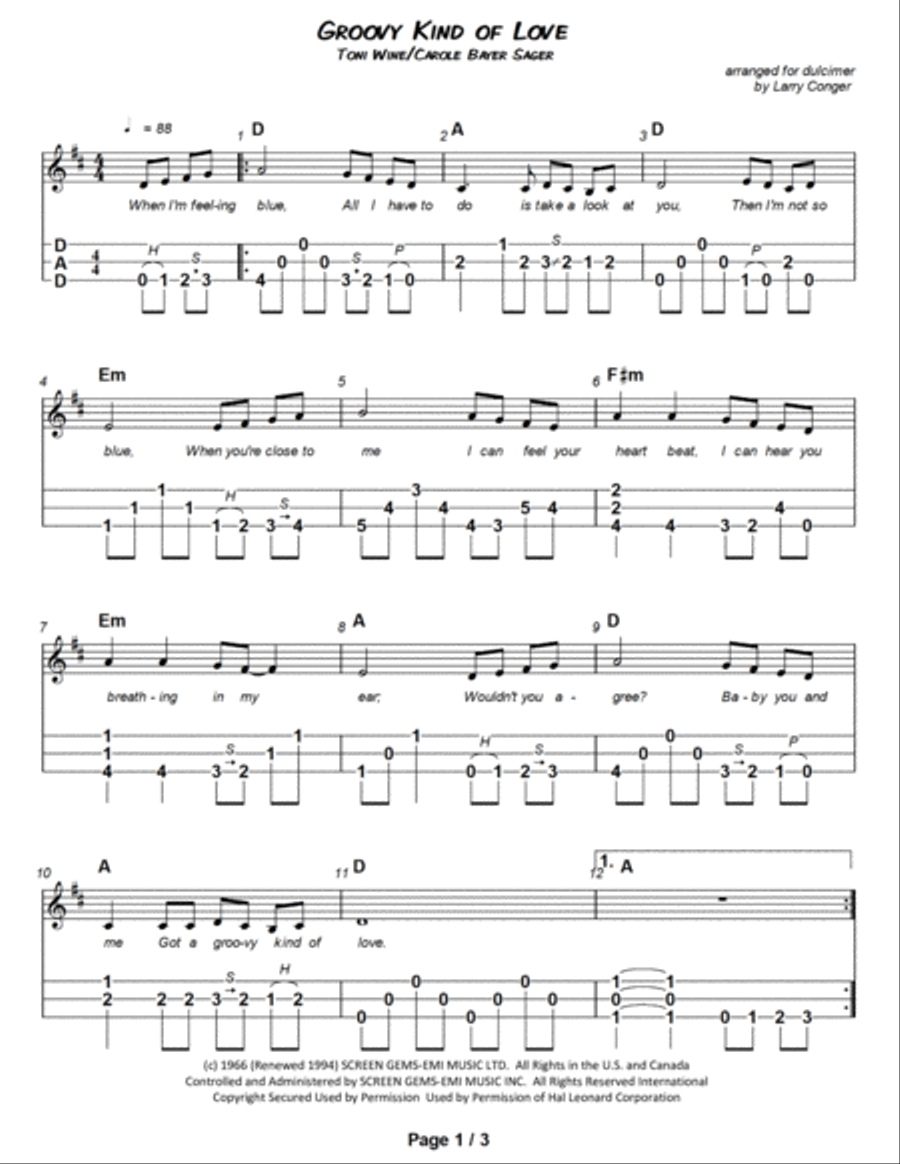 A Groovy Kind Of Love Dulcimer scores gallery preview page 2