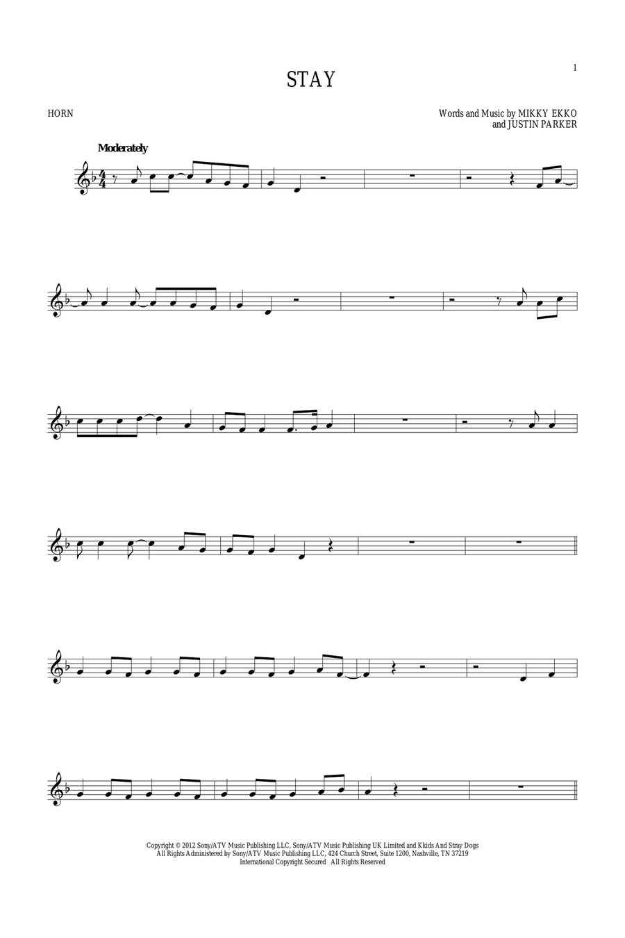 Stay Horn Solo scores gallery preview page 1