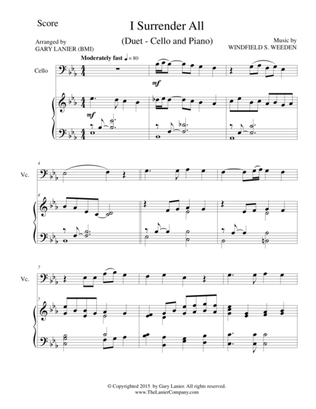 I SURRENDER ALL (Duet – Cello and Piano/Score and Parts)