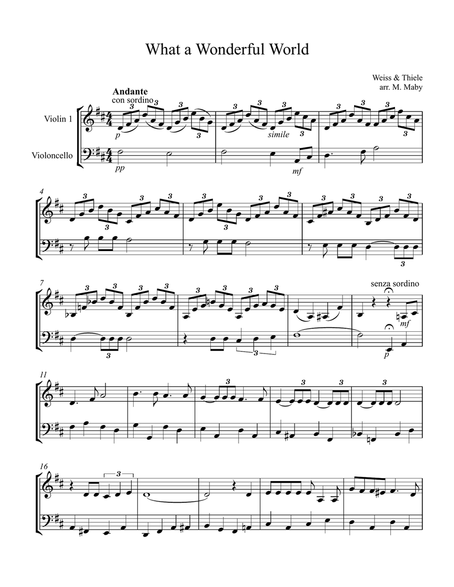 What A Wonderful World String Duet scores gallery preview page 1