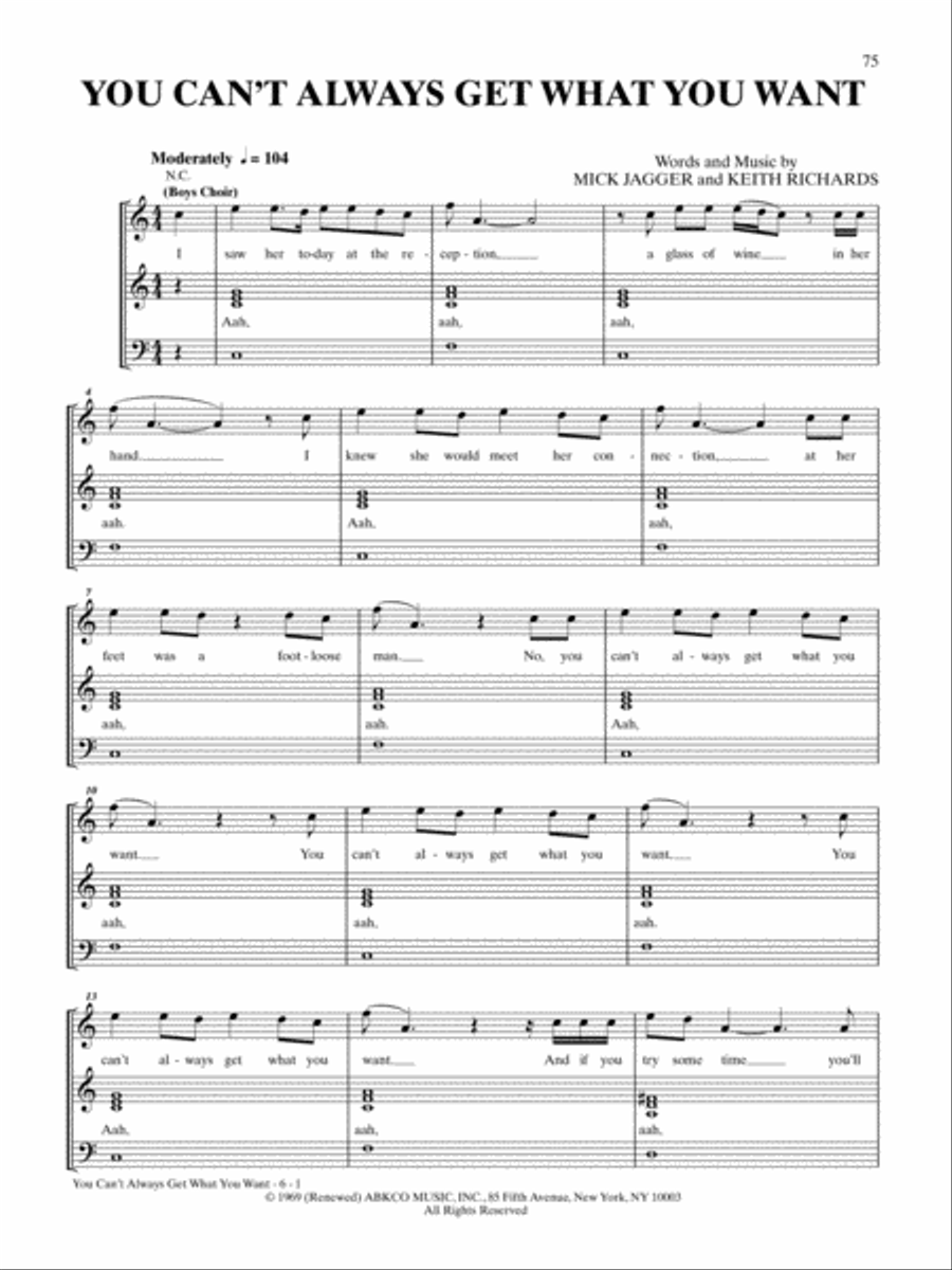You Can't Always Get What You Want Bass Guitar Tablature scores gallery preview page 1