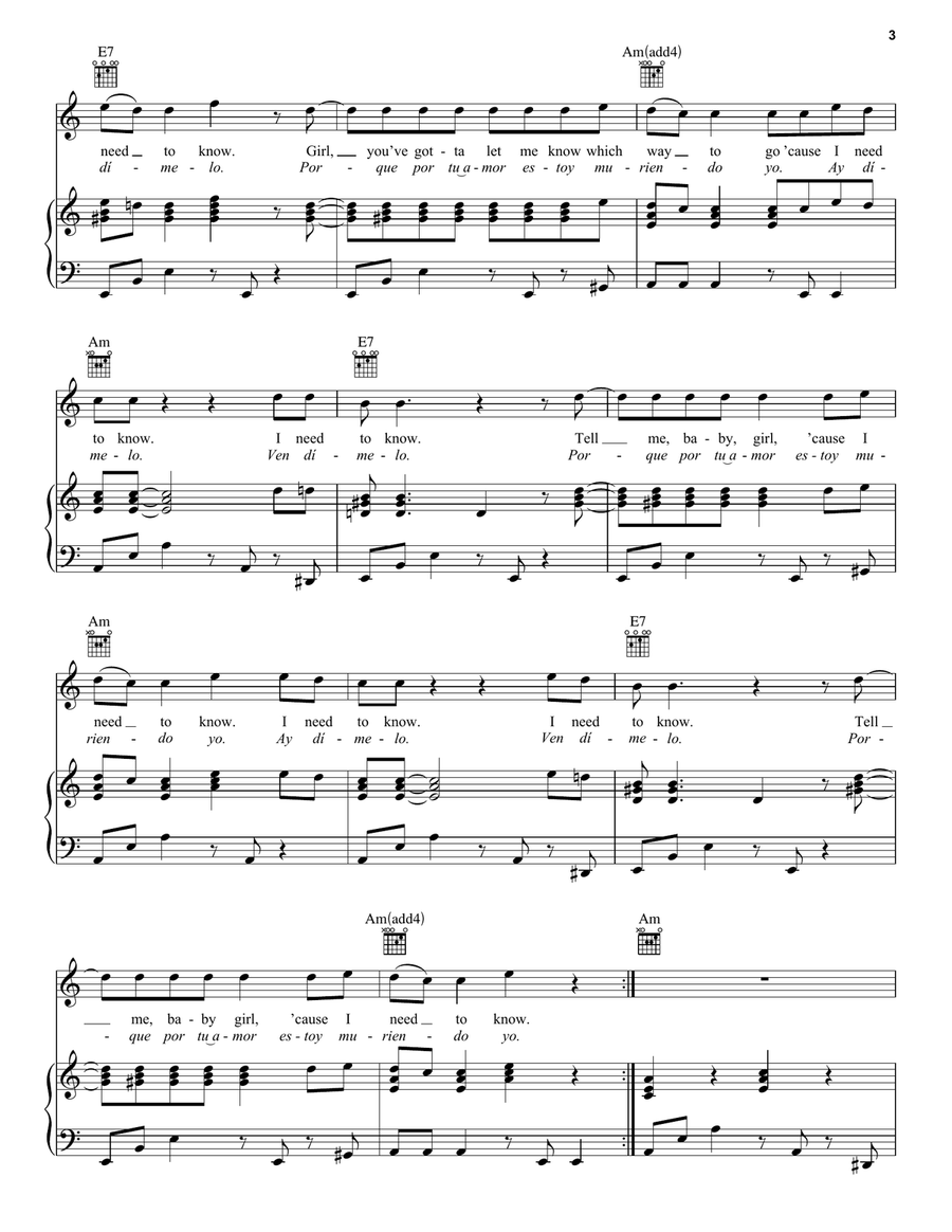 I Need To Know Piano, Vocal, Guitar scores gallery preview page 3