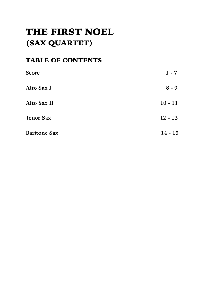 The First Noel (Sax Quartet: AATB) Saxophone Quartet scores gallery preview page 4