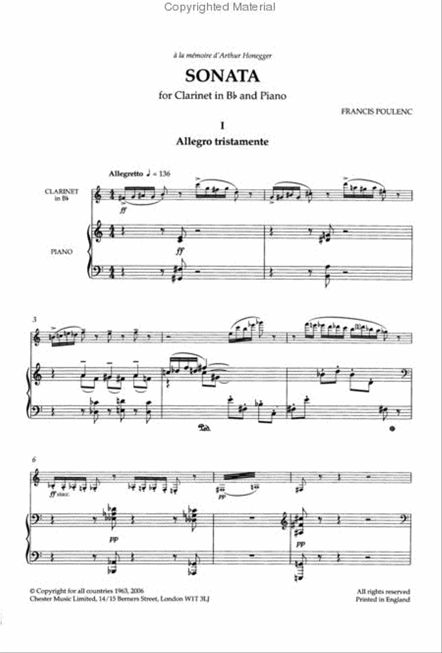 Sonata for Clarinet and Piano Clarinet Solo scores gallery preview page 2