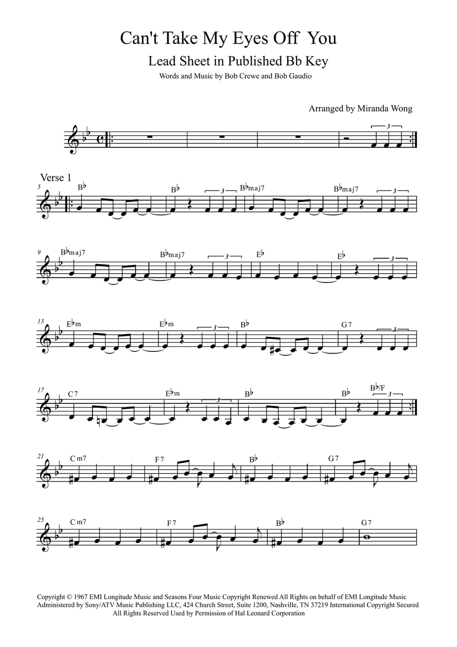 Can't Take My Eyes Off Of You Piano, Vocal, Guitar scores gallery preview page 1