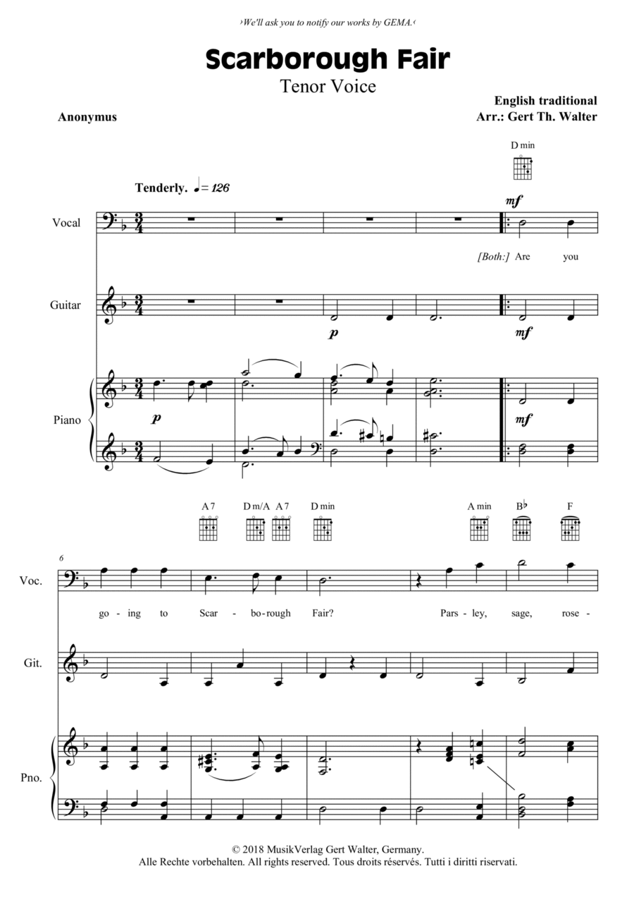 Scarborough Fair Voice Solo scores gallery preview page 1