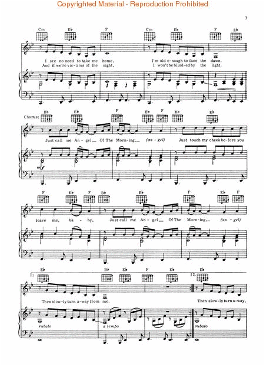 Angel of the Morning Piano, Vocal, Guitar scores gallery preview page 3