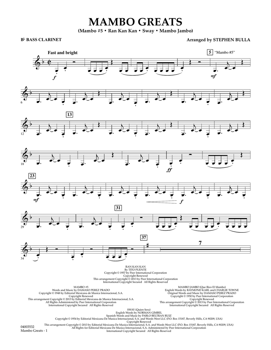 Mambo Greats - Bb Bass Clarinet Concert Band scores gallery preview page 1