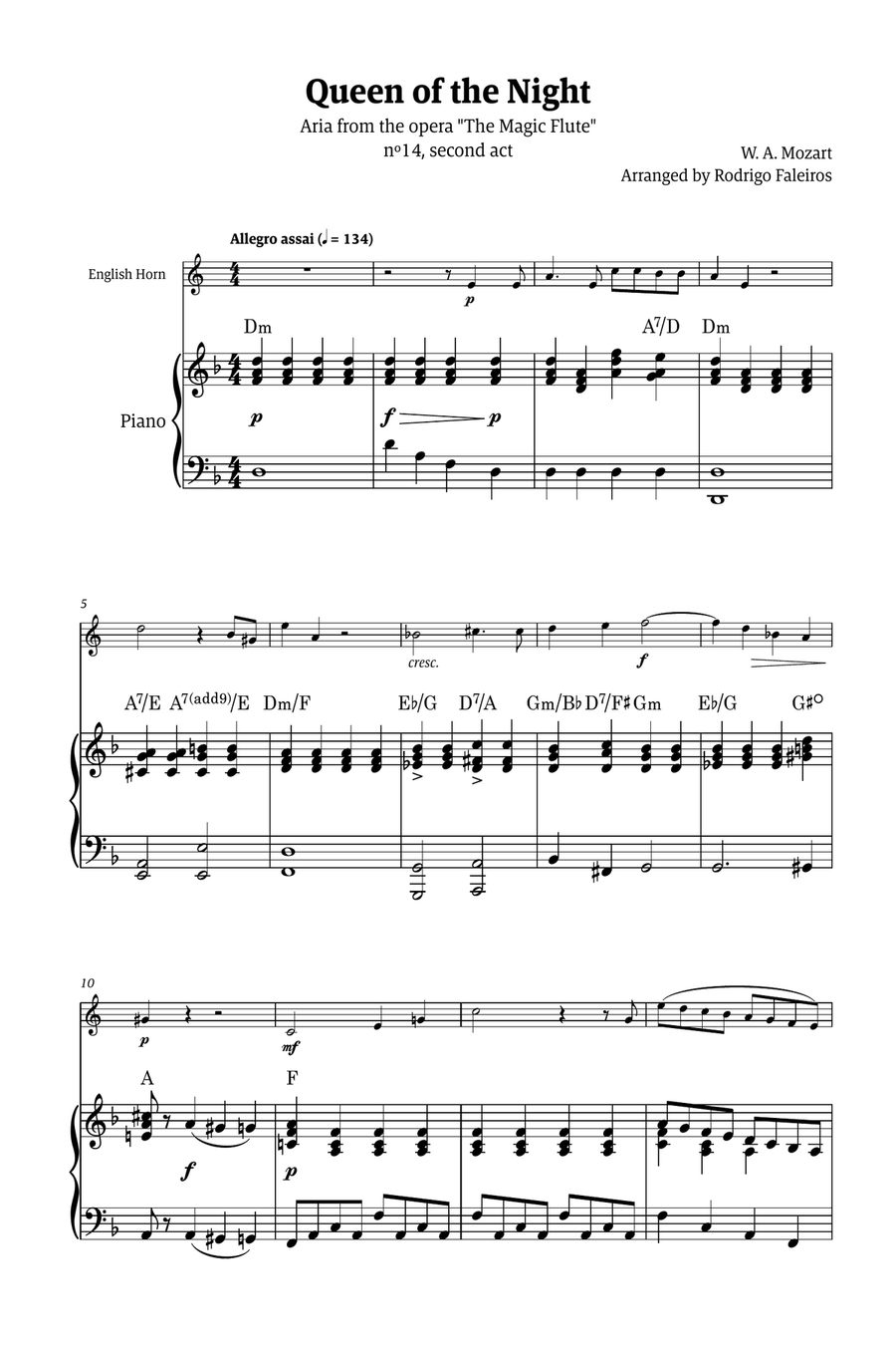 Queen of the Night - for solo english horn (with piano and chords) Chamber Music scores gallery preview page 1