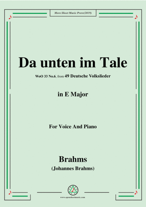 Book cover for Brahms-Da unten im Tale,in E Major,WoO 33 No.6,from '49 Deutsche Volkslieder,WoO 33',in E Major,for