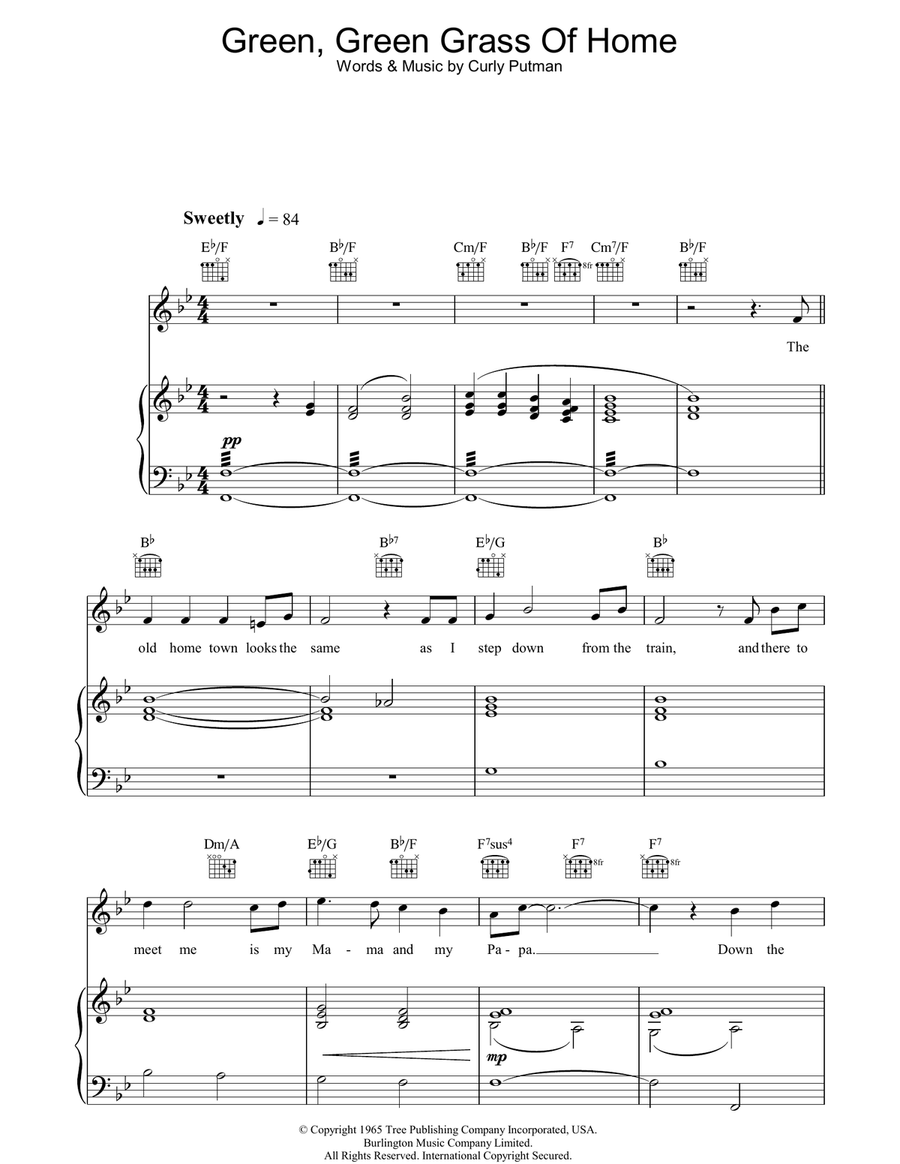 Green, Green Grass Of Home Piano, Vocal, Guitar scores gallery preview page 1