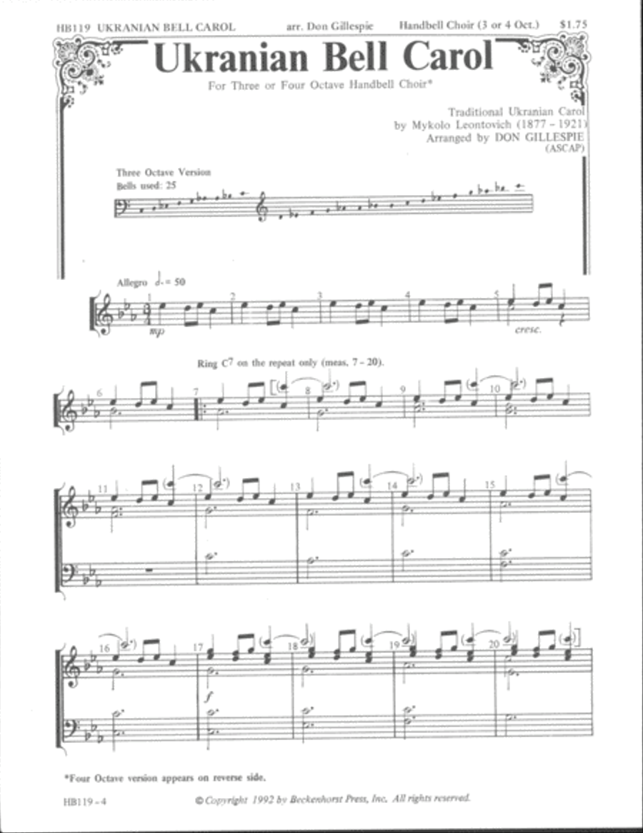 Ukrainian Bell Carol 4-Octaves scores gallery preview page 2