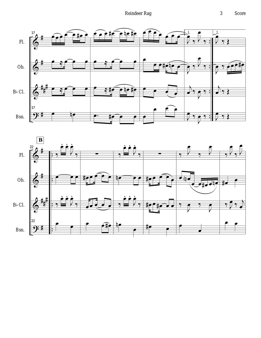 Reindeer Rag by Joseph Lamb for Woodwind Quartet Woodwind Quartet scores gallery preview page 3