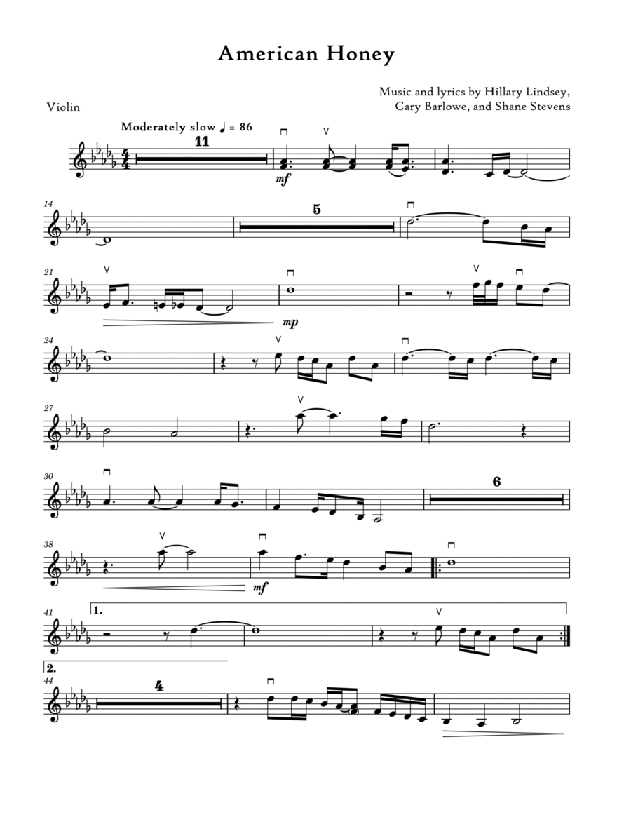 American Honey Violin Solo scores gallery preview page 1