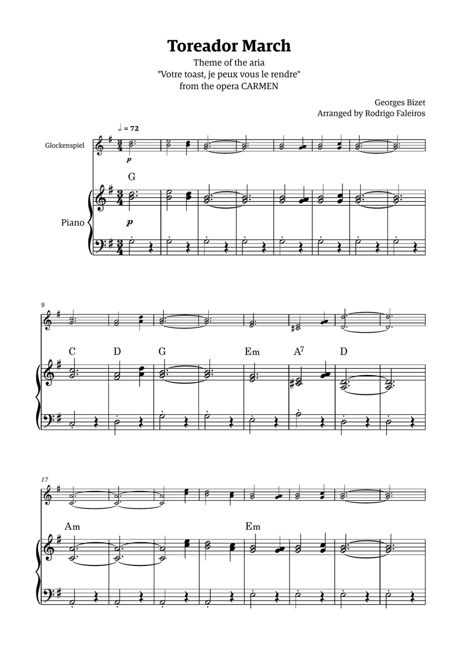 Toreador March (from the opera Carmen) - easy version Chamber Music scores gallery preview page 1