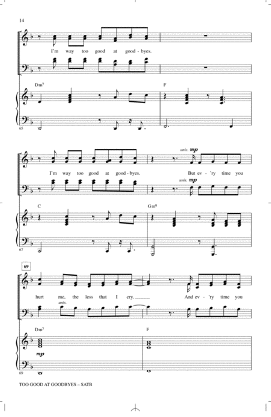 Too Good At Goodbyes Too Good At Goodbyes 4-Part scores gallery preview page 13