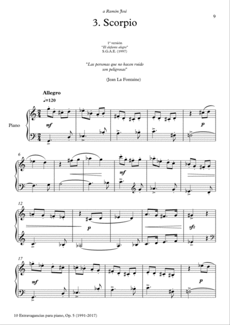 10 Extravagancias para piano, Op. 5 (2017) 3. Scorpio Piano Solo scores gallery preview page 1