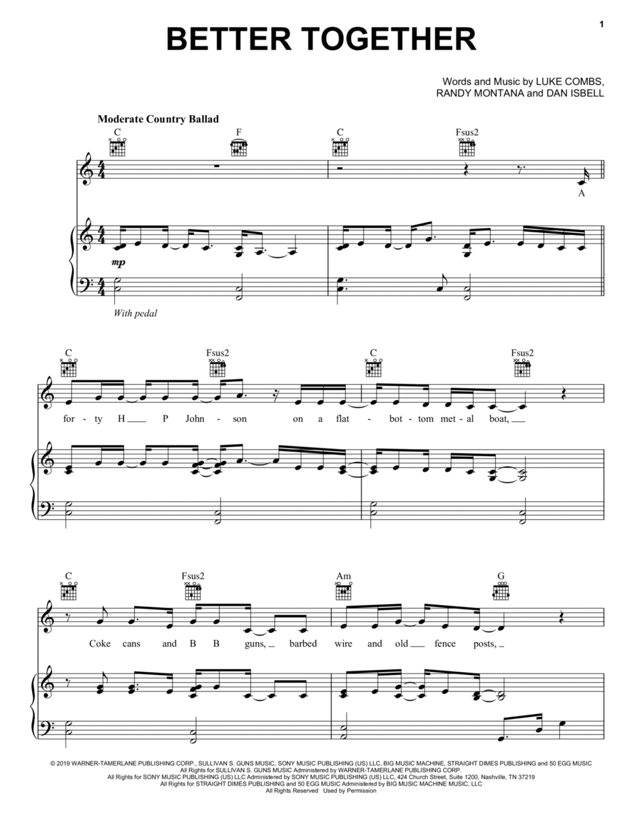 Better Together Piano, Vocal, Guitar scores gallery preview page 1