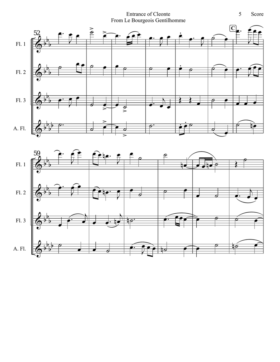 Entrance of Cleonte set for flute quartet Flute Quartet scores gallery preview page 6