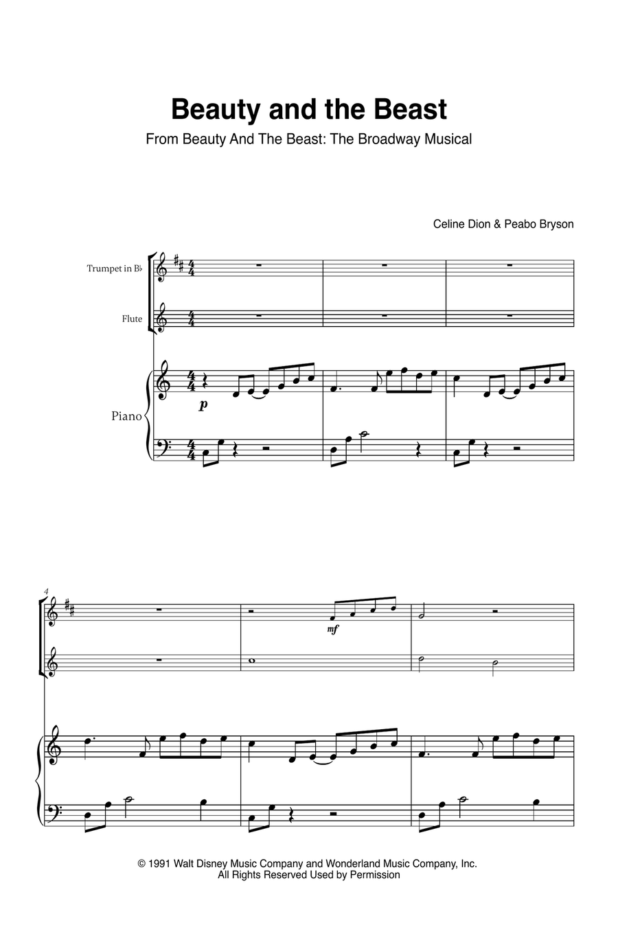 Beauty And The Beast Beauty And The Beast Flute scores gallery preview page 1