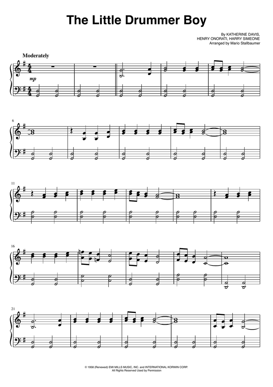 The Little Drummer Boy Piano Solo scores gallery preview page 1