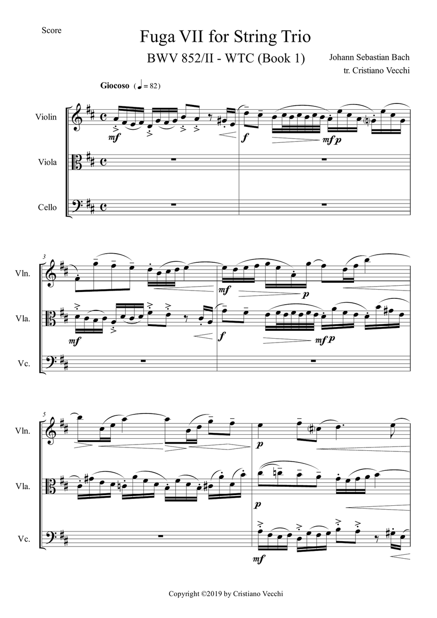Fuga VII for String Trio Fuga VII for String Trio String Trio scores gallery preview page 1
