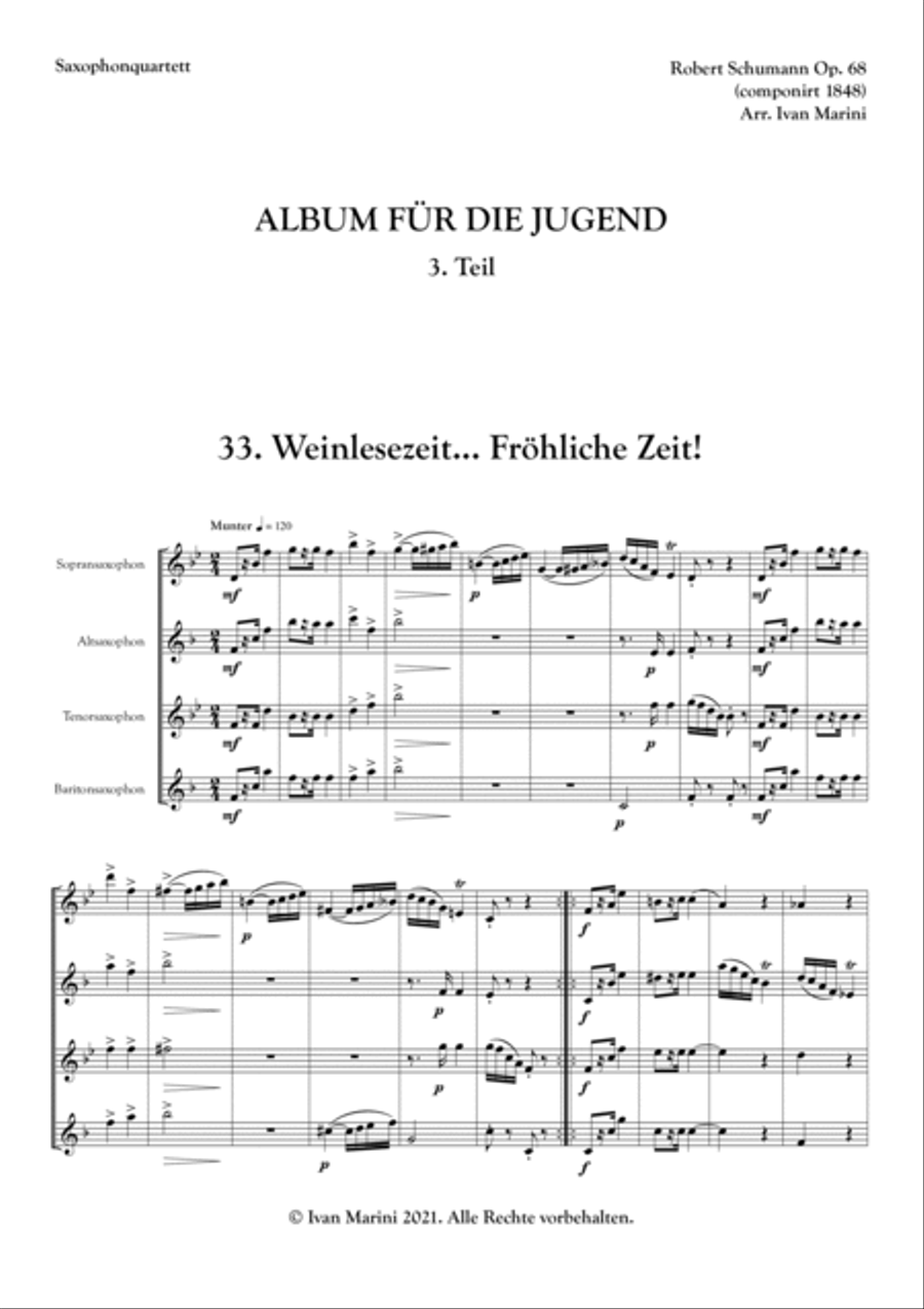 ALBUM FOR THE YOUNG - by R. Schumann - for Saxophone Quartet - part 3 Saxophone Quartet scores gallery preview page 2