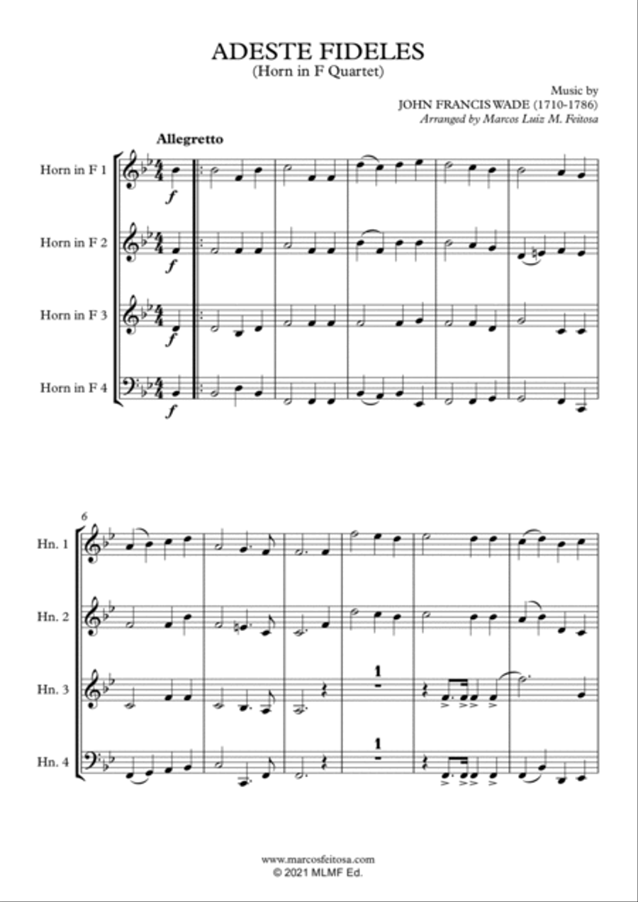 Adeste Fideles - Horn in F Quartet French Horn Quartet scores gallery preview page 3