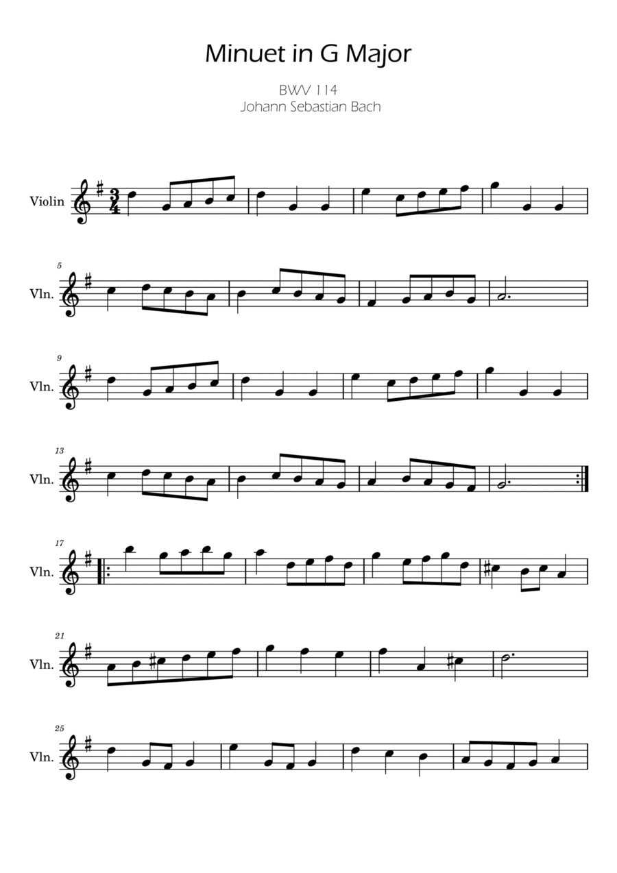 Bach Minuet in G major for Violin Violin Solo scores gallery preview page 1