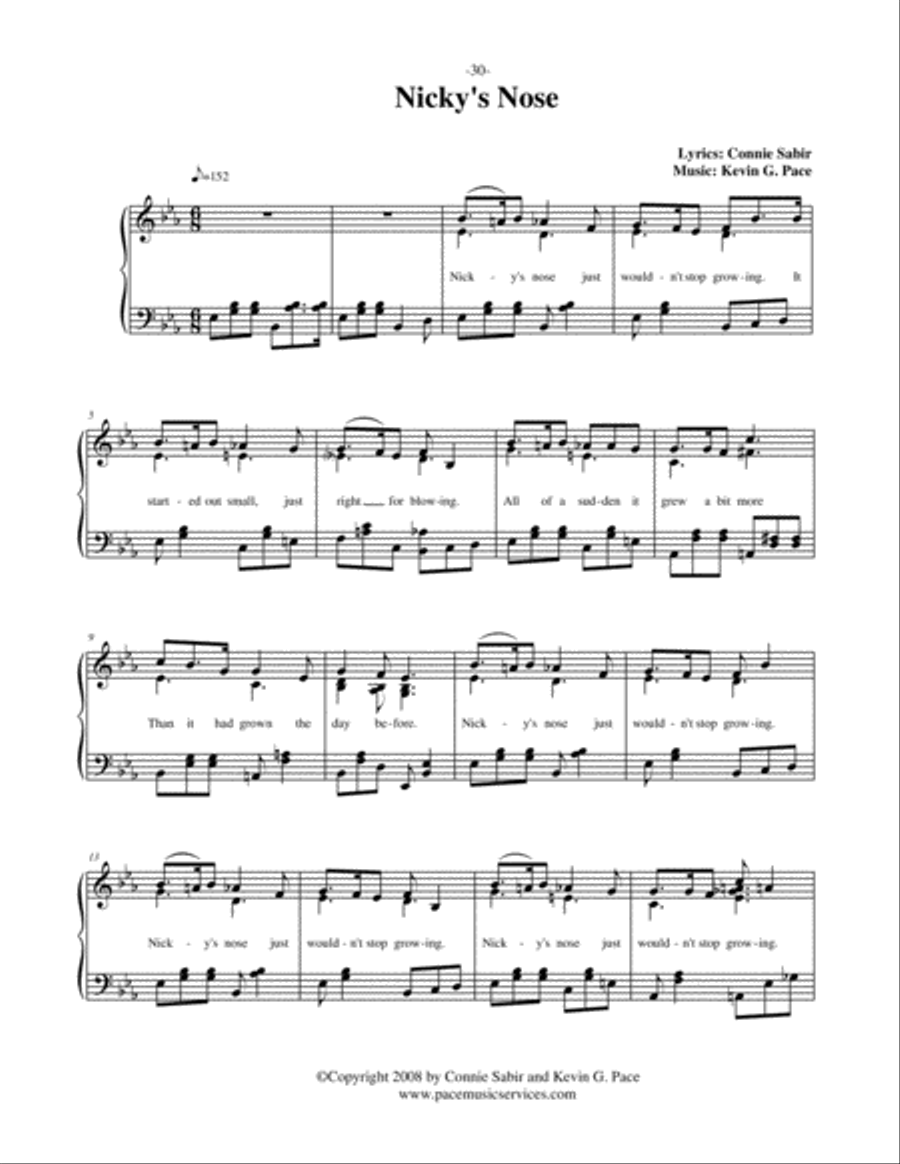Nicky's Nose - vocal solo with piano accompaniment or piano solo Unison Choir scores gallery preview page 2
