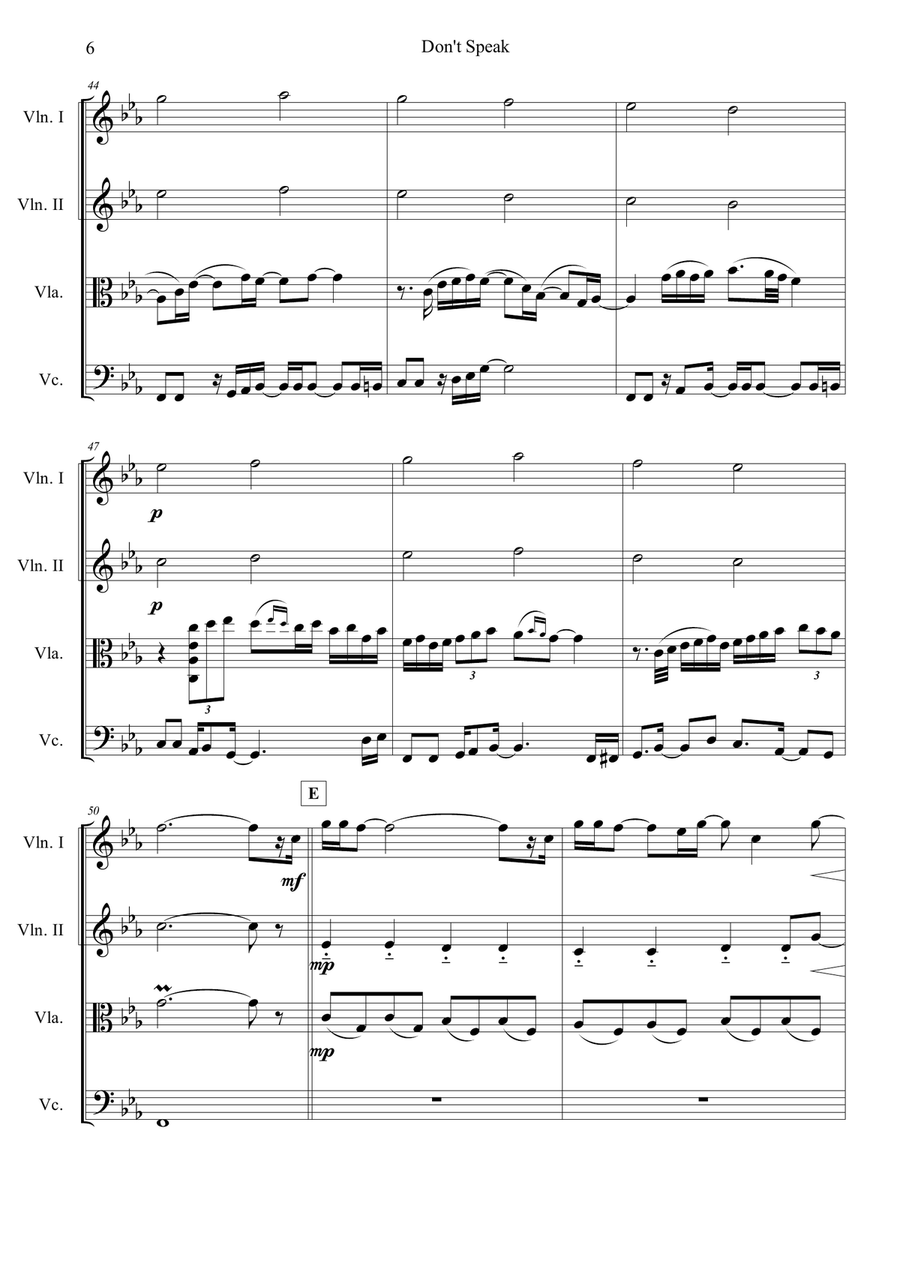 Don't Speak String Quartet scores gallery preview page 6