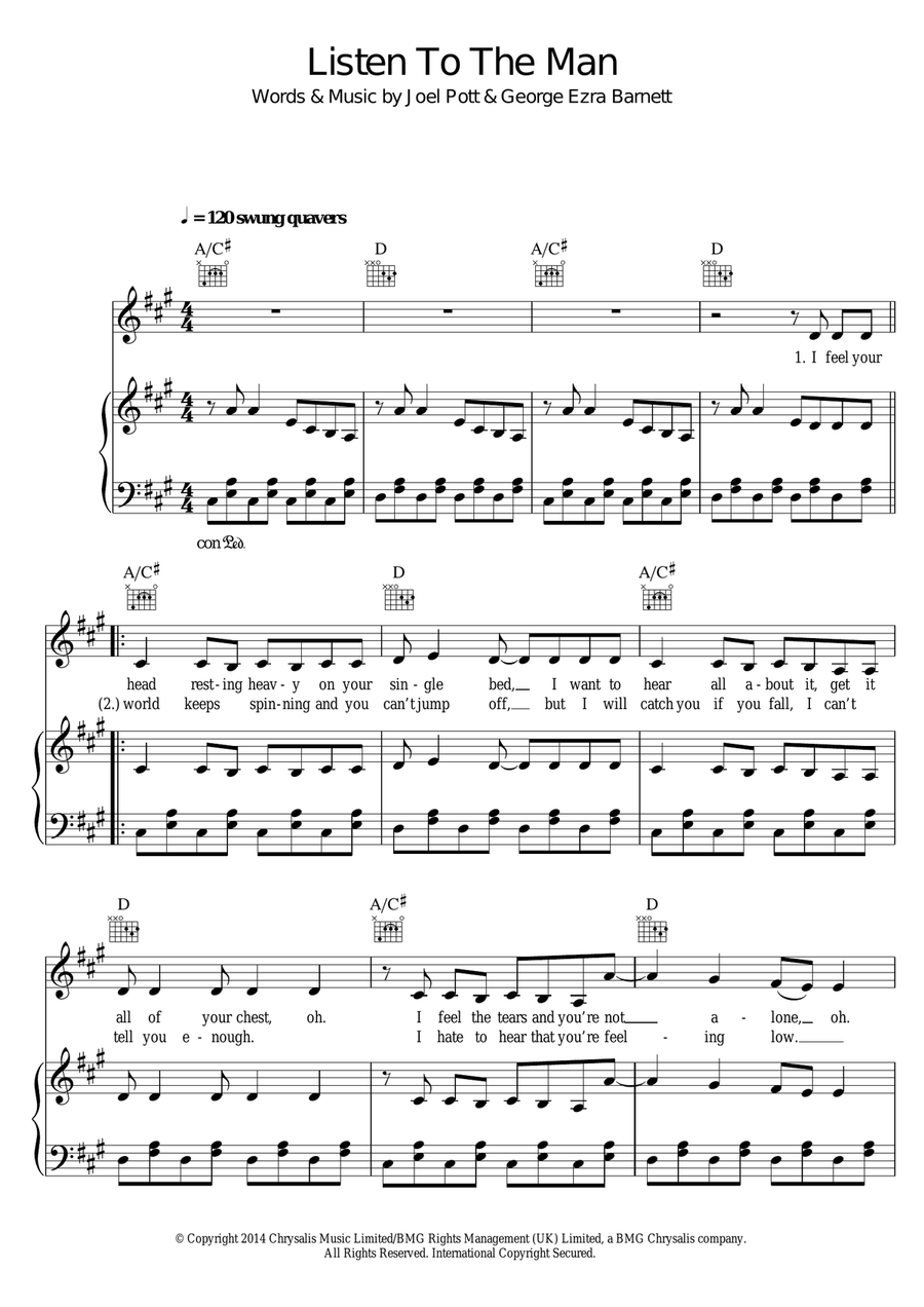 Listen To The Man Listen To The Man Piano, Vocal, Guitar scores gallery preview page 1