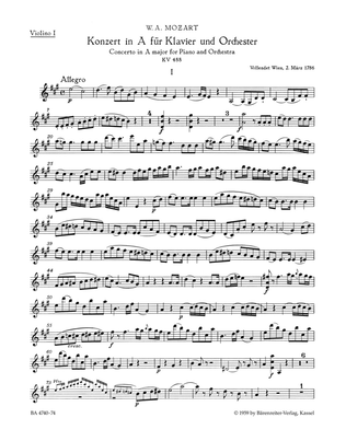 Concerto for Piano and Orchestra, No. 23 A major, KV 488