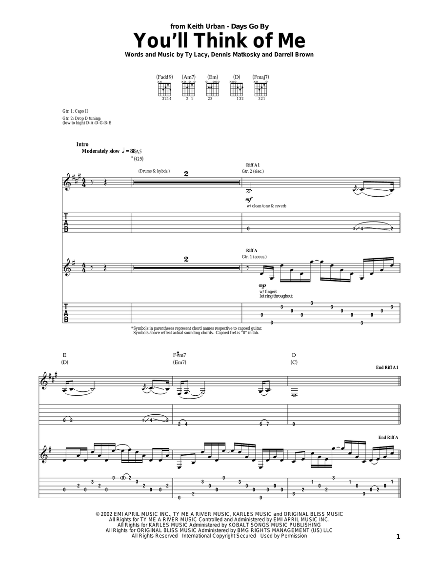 You'll Think Of Me You'll Think Of Me Acoustic Guitar scores gallery preview page 1