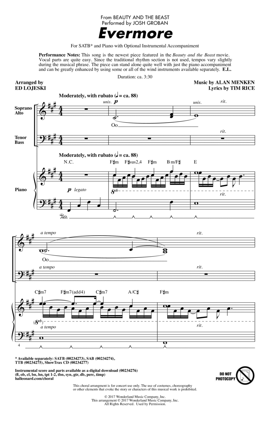 Evermore (from Beauty And The Beast) (arr. Ed Lojeski) 4-Part scores gallery preview page 1