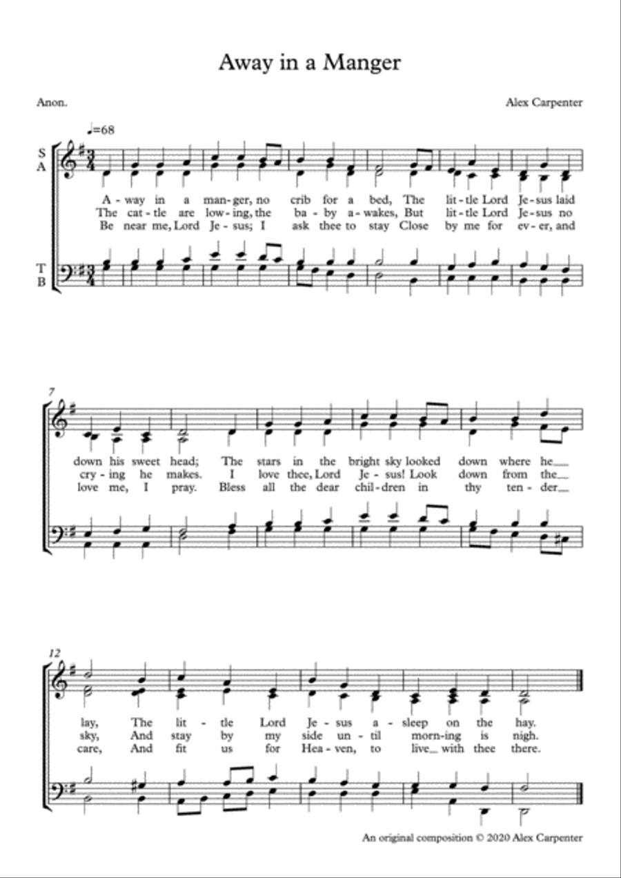 Away in a Manger 4-Part scores gallery preview page 1