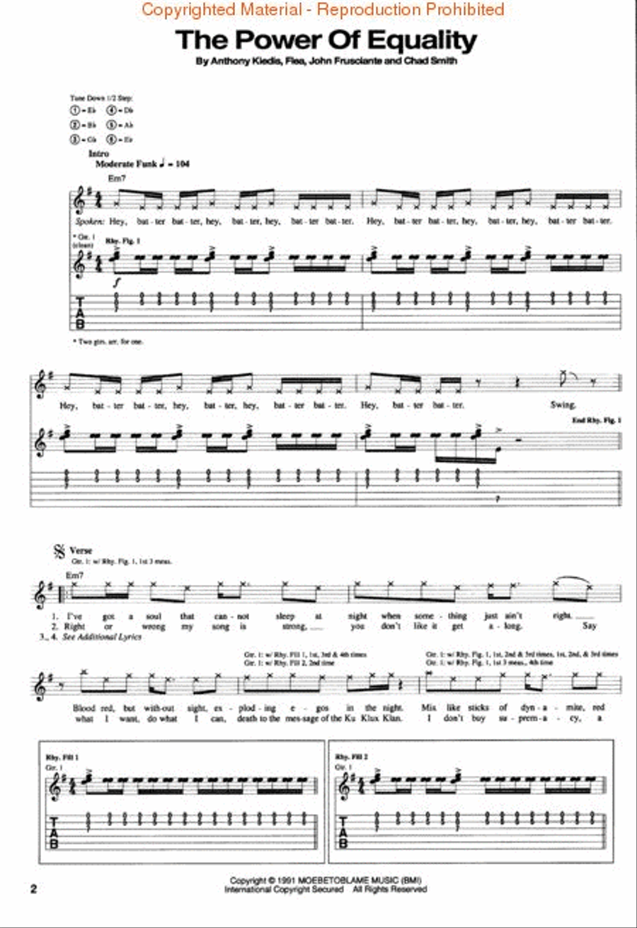Red Hot Chili Peppers – Blood Sugar Sex Magik Electric Guitar scores gallery preview page 3
