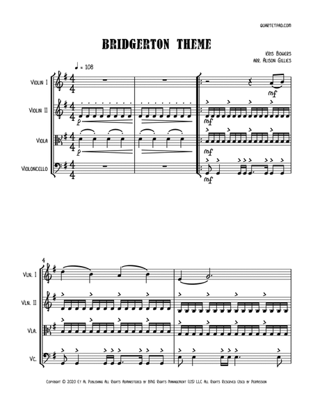 Bridgerton Theme by Alison Gillies String Quartet - Digital Sheet Music