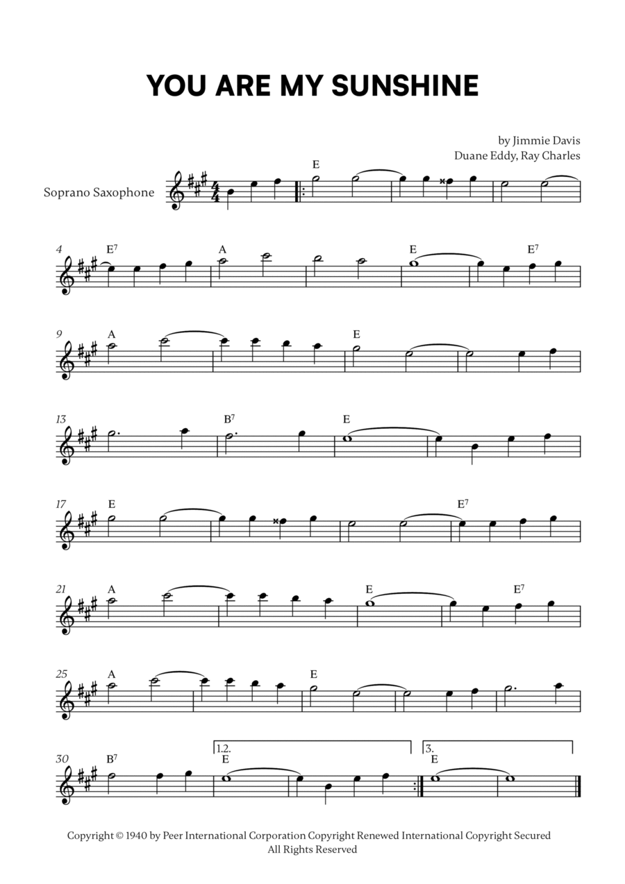 You Are My Sunshine You Are My Sunshine Soprano Saxophone scores gallery preview page 1
