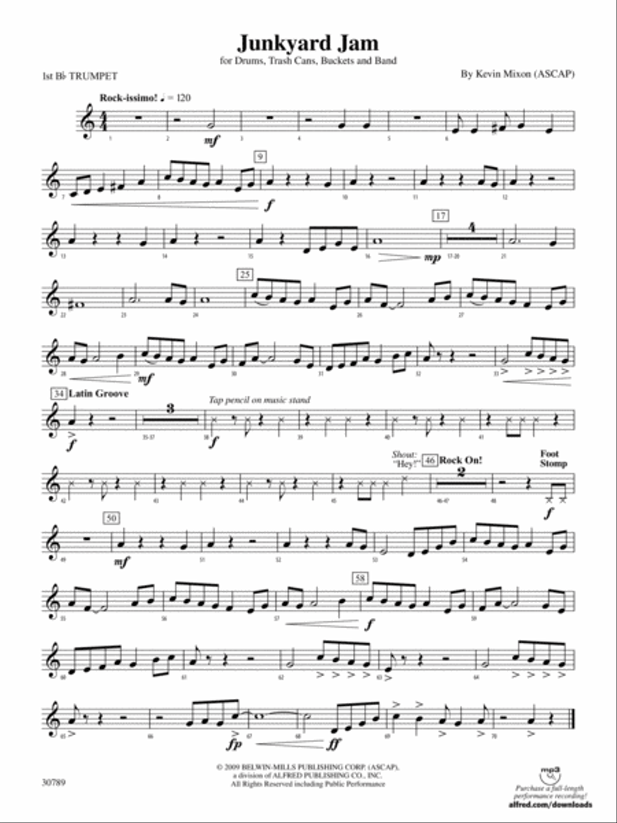 Junkyard Jam: 1st B-flat Trumpet Concert Band scores gallery preview page 1