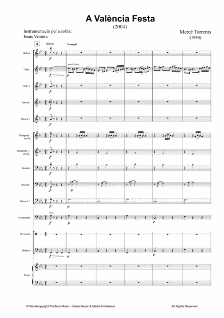 A València Festa: Ballet for Cobla, Piano and Percussion Brass Ensemble scores gallery preview page 2