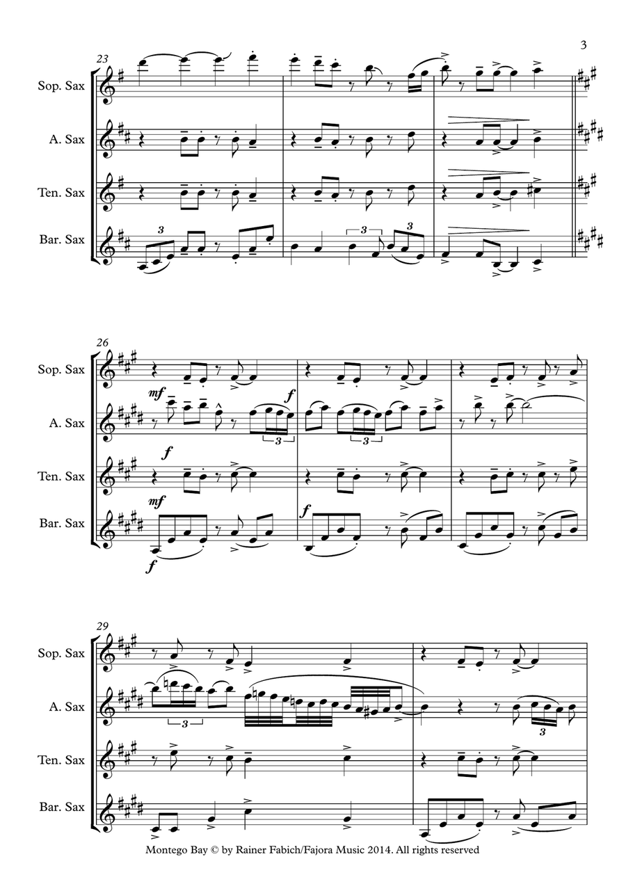 Montego Bay from Five Sax Reggaes Woodwind Quartet scores gallery preview page 4