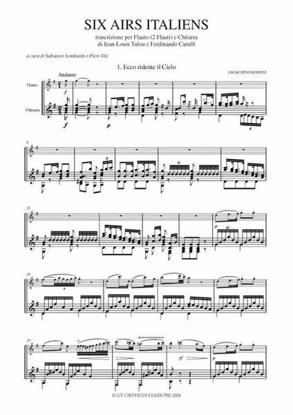 Six Airs Italiens. Transcription by Jean-Louis Tulou and Ferdinando Carulli for Flute (2 Flutes) and Guitar