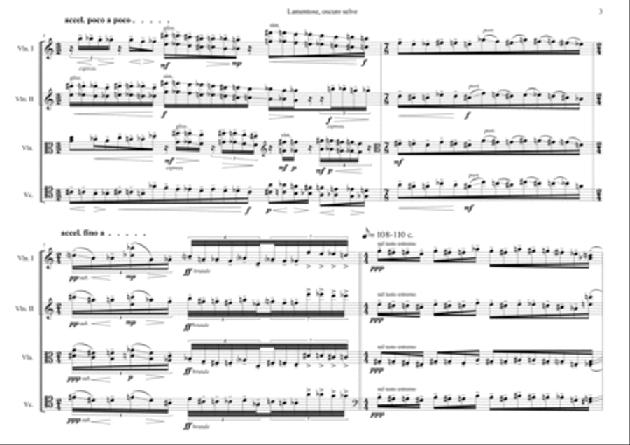 Michele Sarti: LAMENTOSE, OSCURE SELVE (ES-22-029) - Score Only String Quartet scores gallery preview page 4