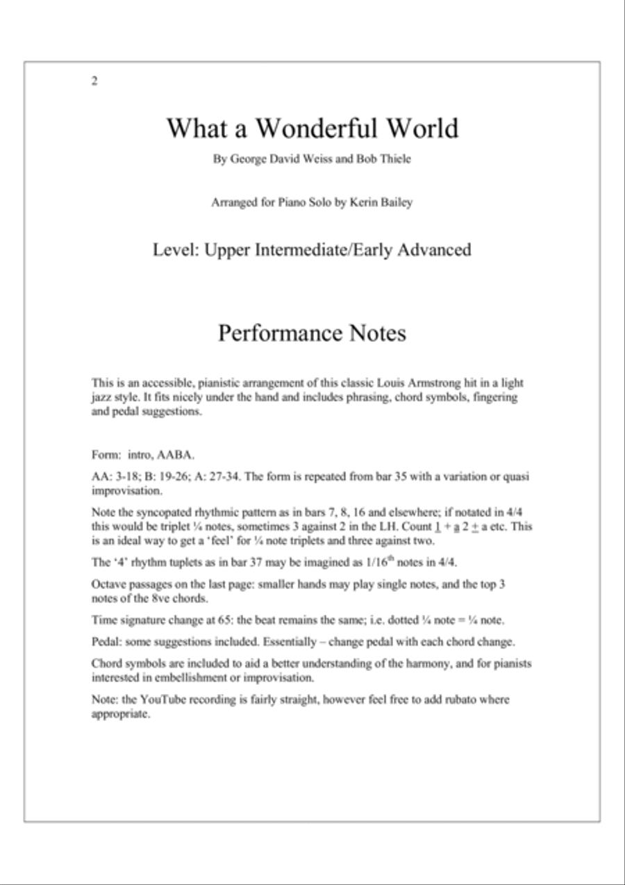 What A Wonderful World Piano Solo scores gallery preview page 2