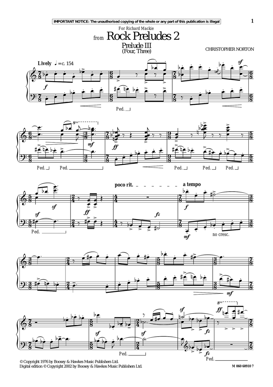 Prelude III (Four, Three) (from Rock Preludes 2) Piano Solo scores gallery preview page 1