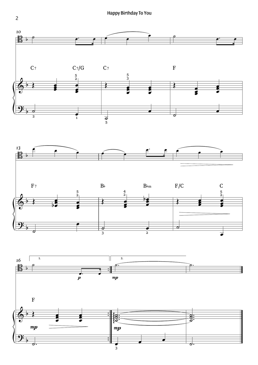 Happy Birthday To You (cello and piano) Piano scores gallery preview page 2