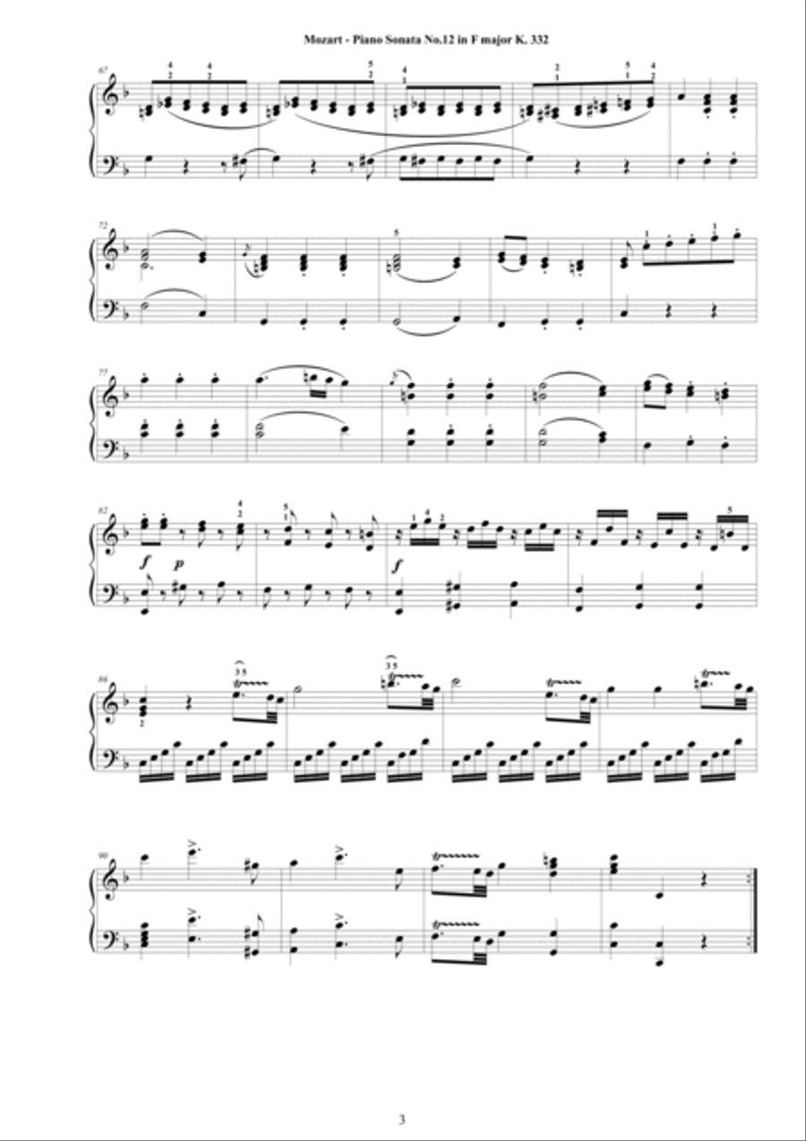 Mozart - Piano Sonata No.12 in F major K 332 - Complete score Piano Solo scores gallery preview page 3